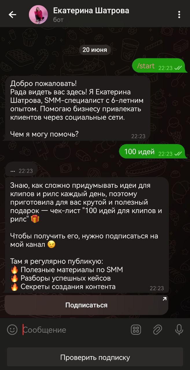 Чат бот "Подарки" для Екатерины